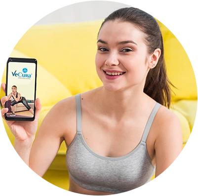 A women showing vecura post on mobile